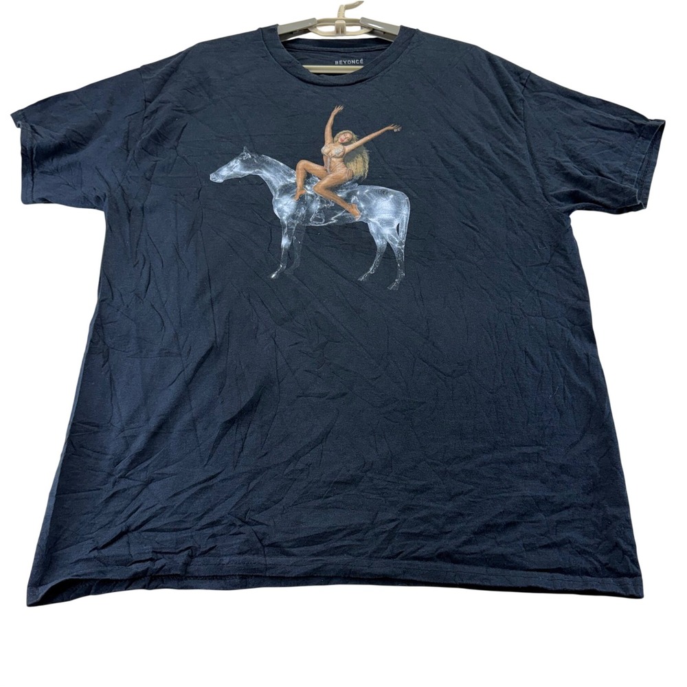 Beyonce T-Shirt Unisex L Black Renaissance World Tour Horse Graphic Concert Tee